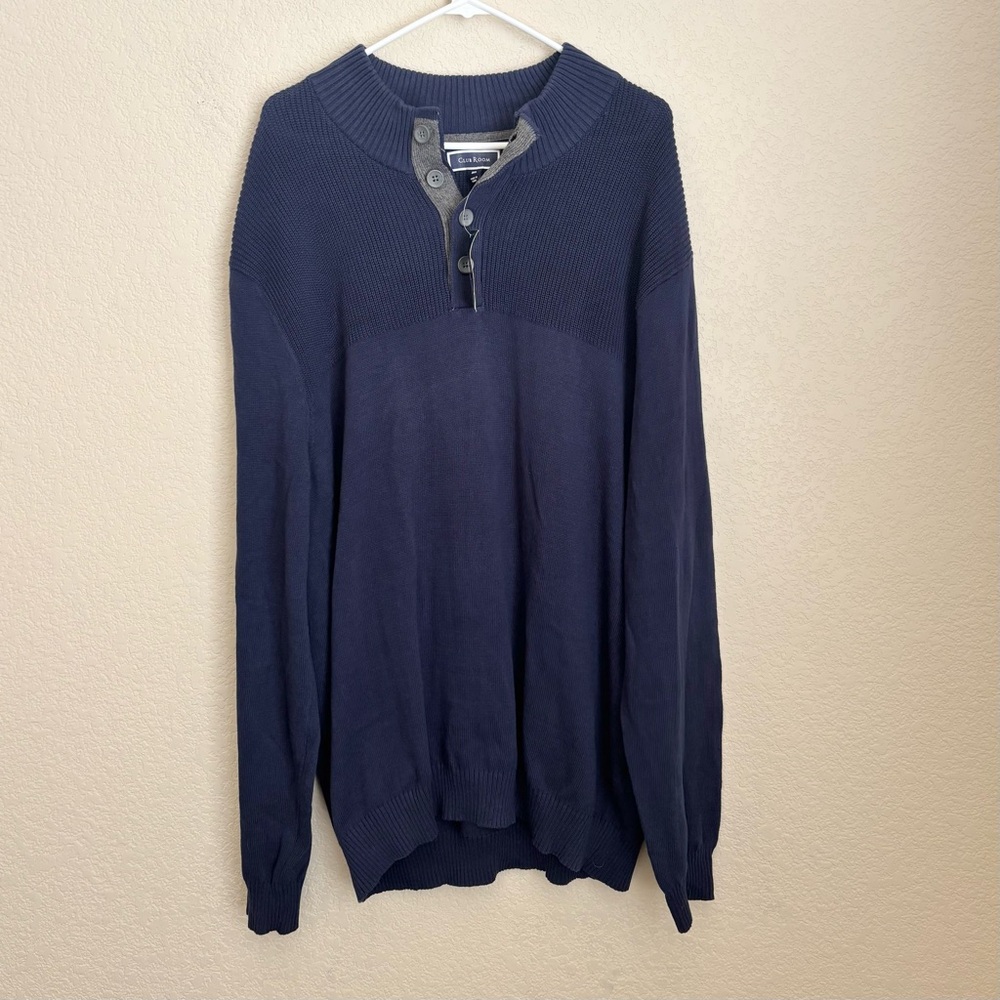 Club Room Mens Blue Crewneck Sweater 3XL Fine Knit Chunky Stitch Spring